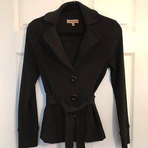 Notations black button front jacket with tie waist